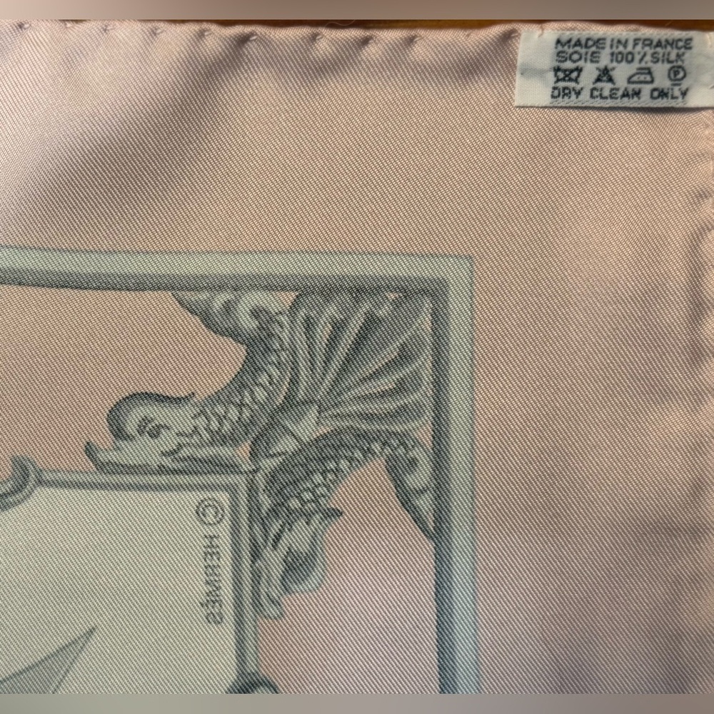 HERMES Never Worn Vintage “The Wooden Marine” Pink Carre 90 Silk Twill Scarf - Picture 14 of 16